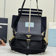 Prada 2026 Explore Shoulder Bag 30cm With Flap Black Re-Nylon