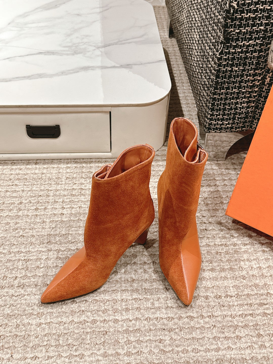 HM Ankle Boots 60mm Brown Orange Calfskin And Suede 972381