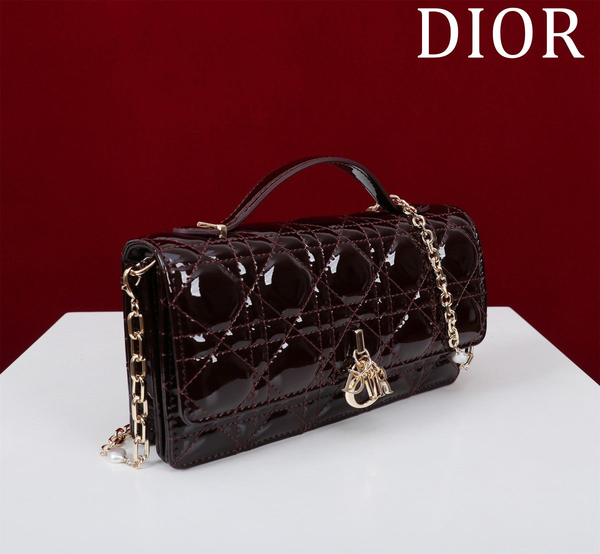 my cd mini 21 wine red patent calfskin