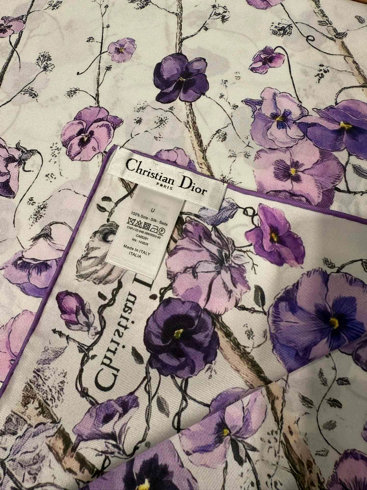 Dior 2026 Le Bal des Fleurs Scarf 70cm Purple Silk 186956