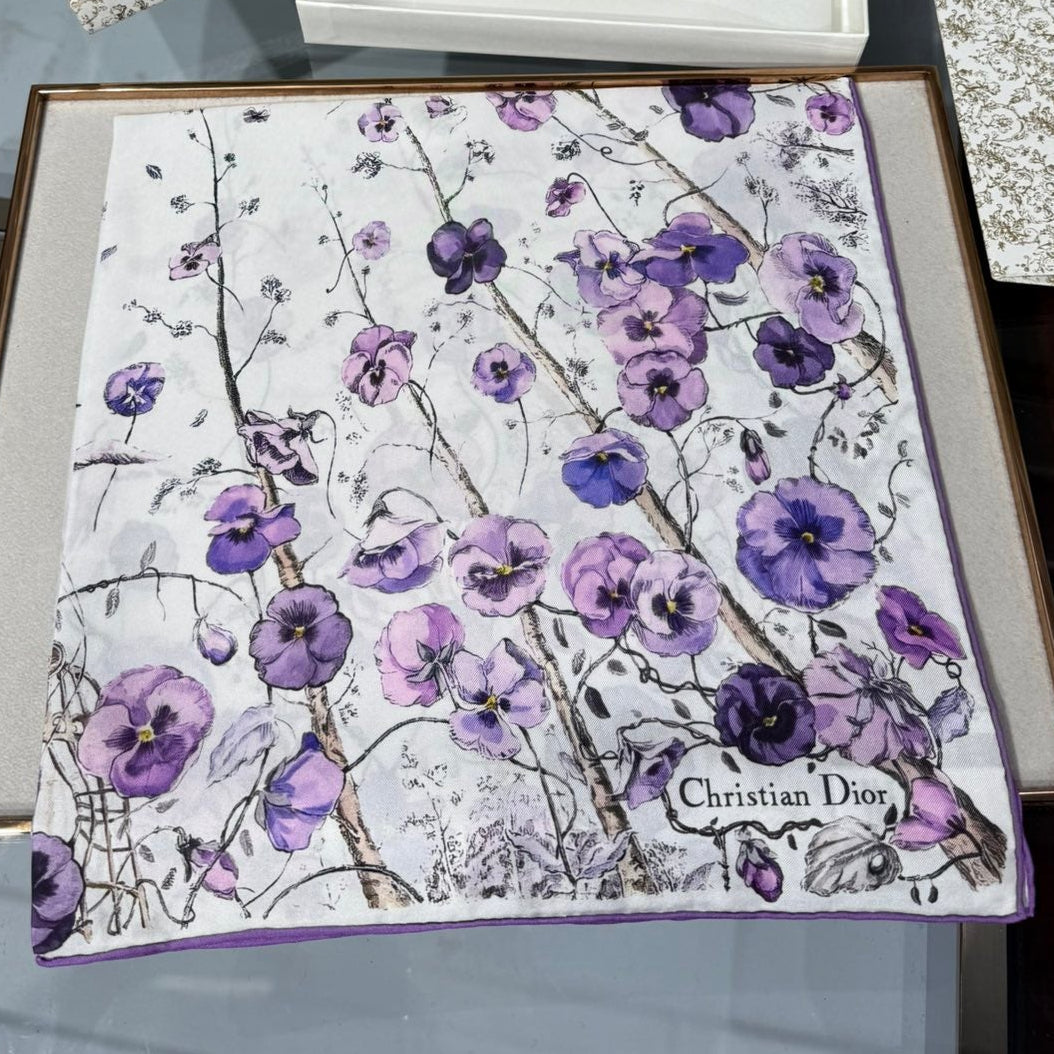 Dior 2026 Le Bal des Fleurs Scarf 70cm Purple Silk 186956