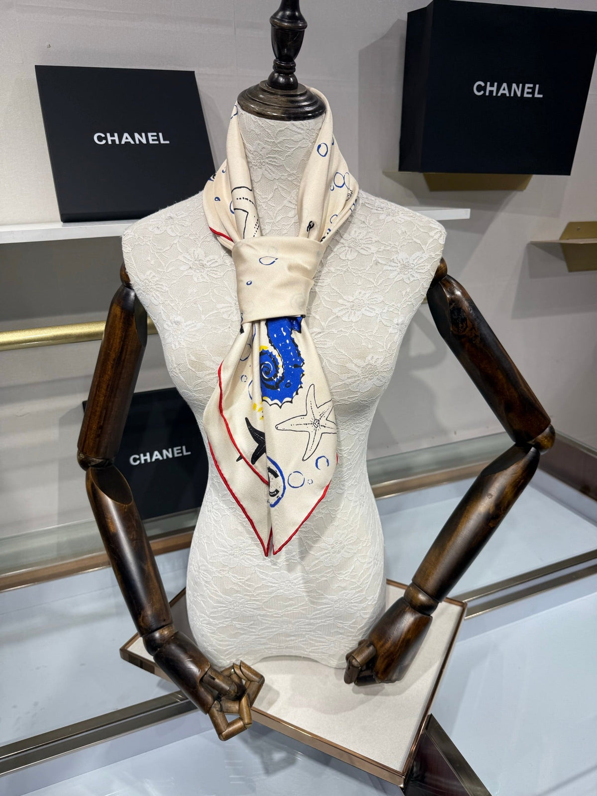 Chanel 2026 Coco Beach Scarf 90cm White Twill Silk 211474