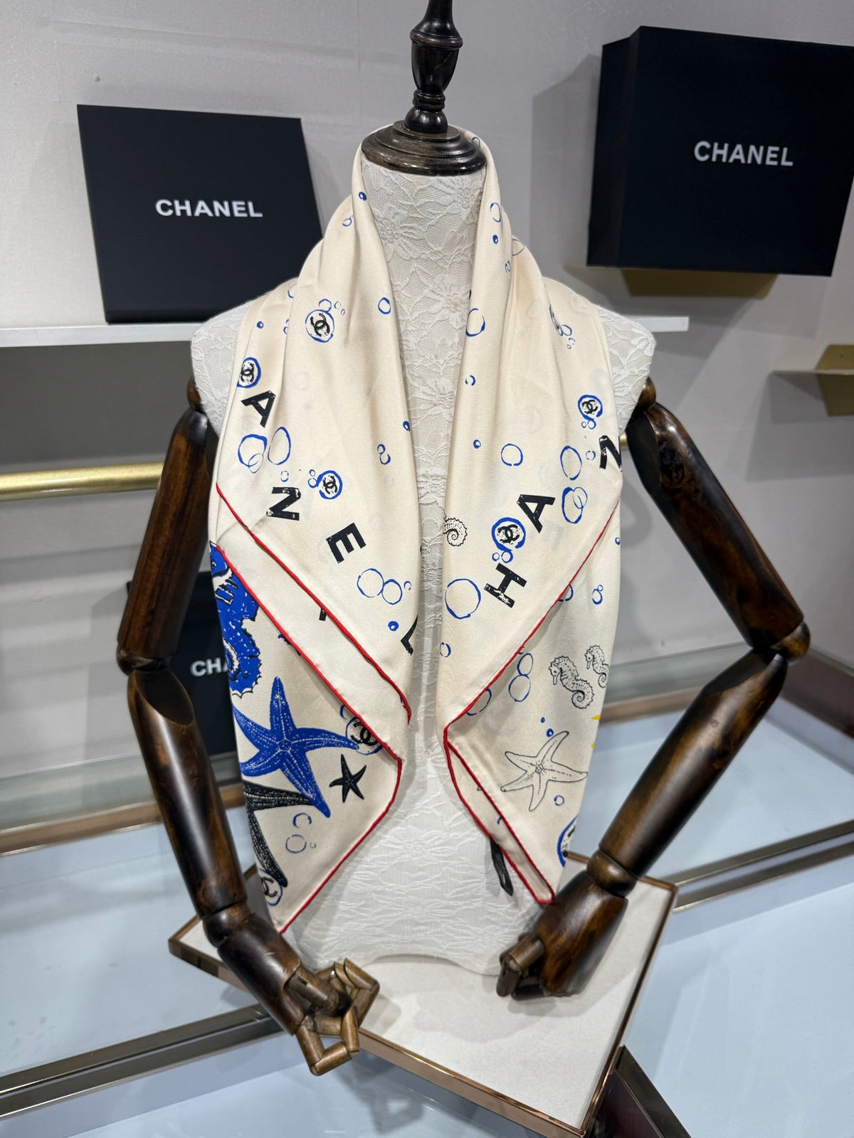 Chanel 2026 Coco Beach Scarf 90cm White Twill Silk 211474