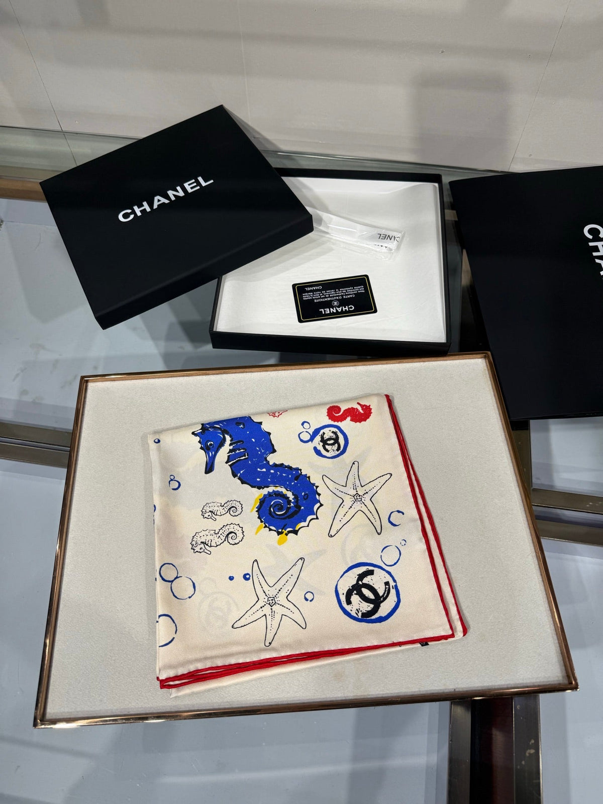 Chanel 2026 Coco Beach Scarf 90cm White Twill Silk 211474