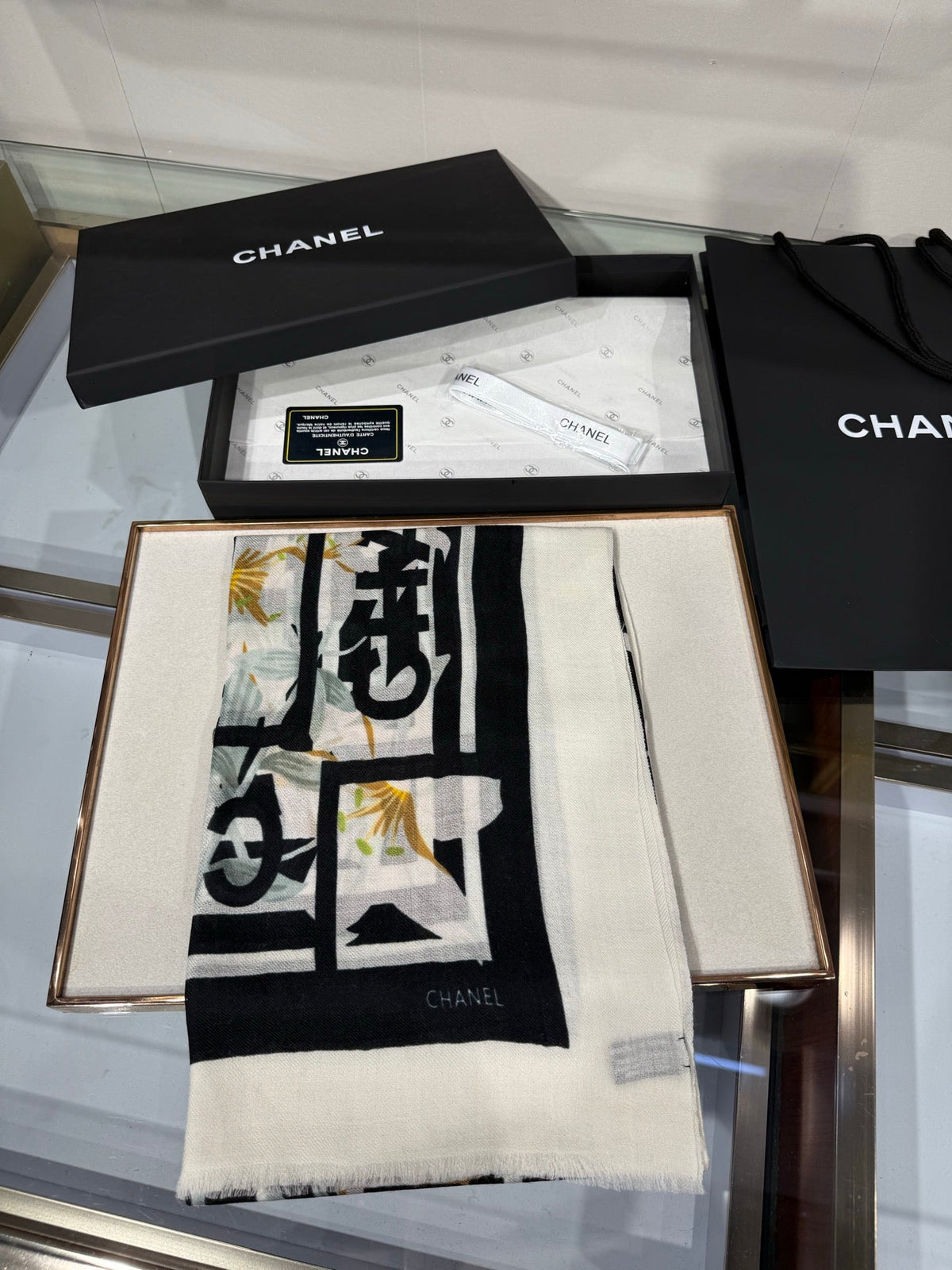 Chanel 2026 Architectural Motif Scarf 200cm Cashmere 213271