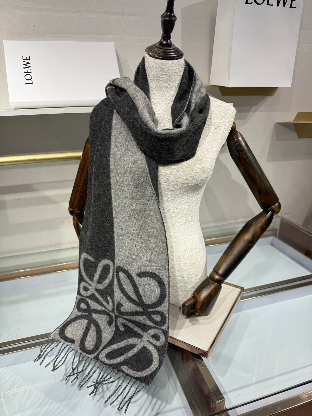 Loewe 2026 Anagram Jacquard Scarf 180cm Wool And Cashmere 217384