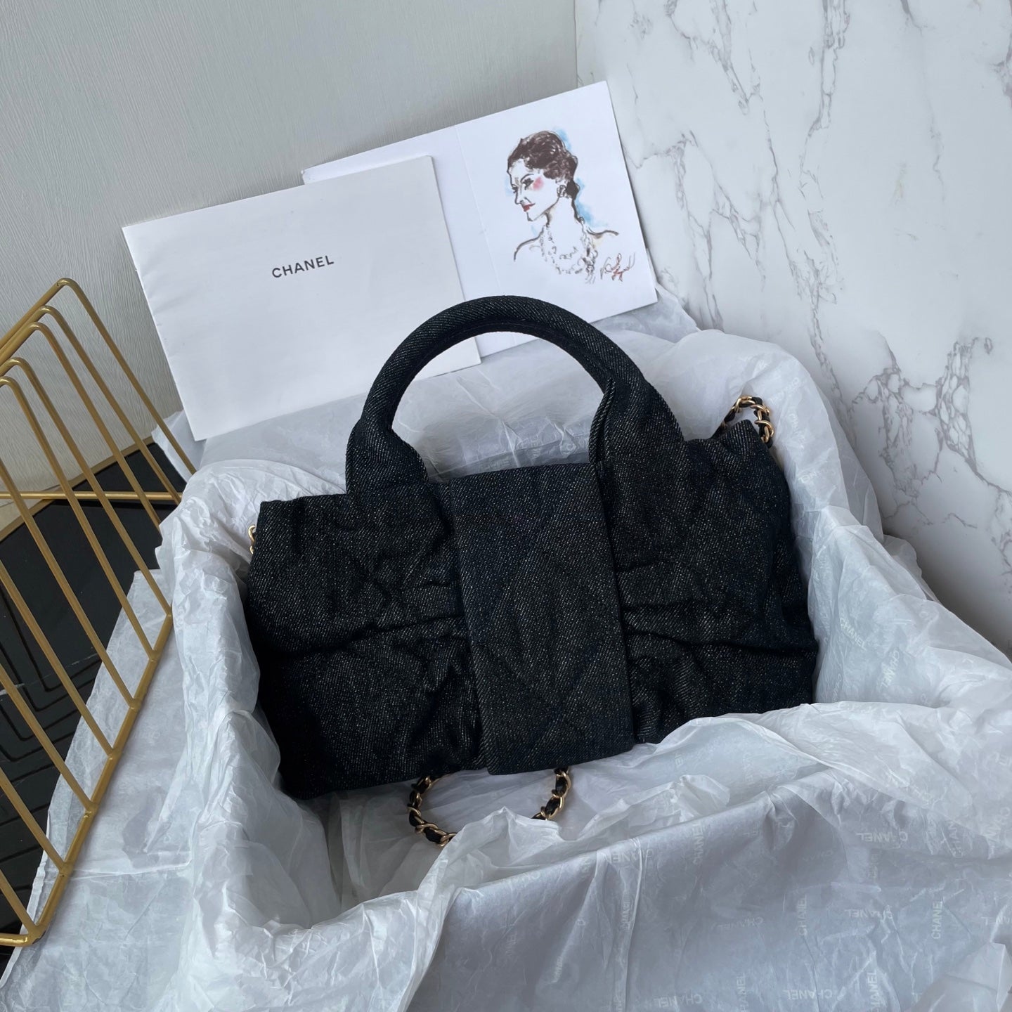 CC 25K Mini Bow Bag 26cm Black Denim