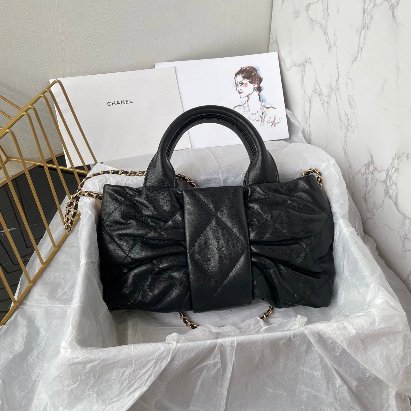 CC 25K Mini Bow Bag 26cm Black Calfskin