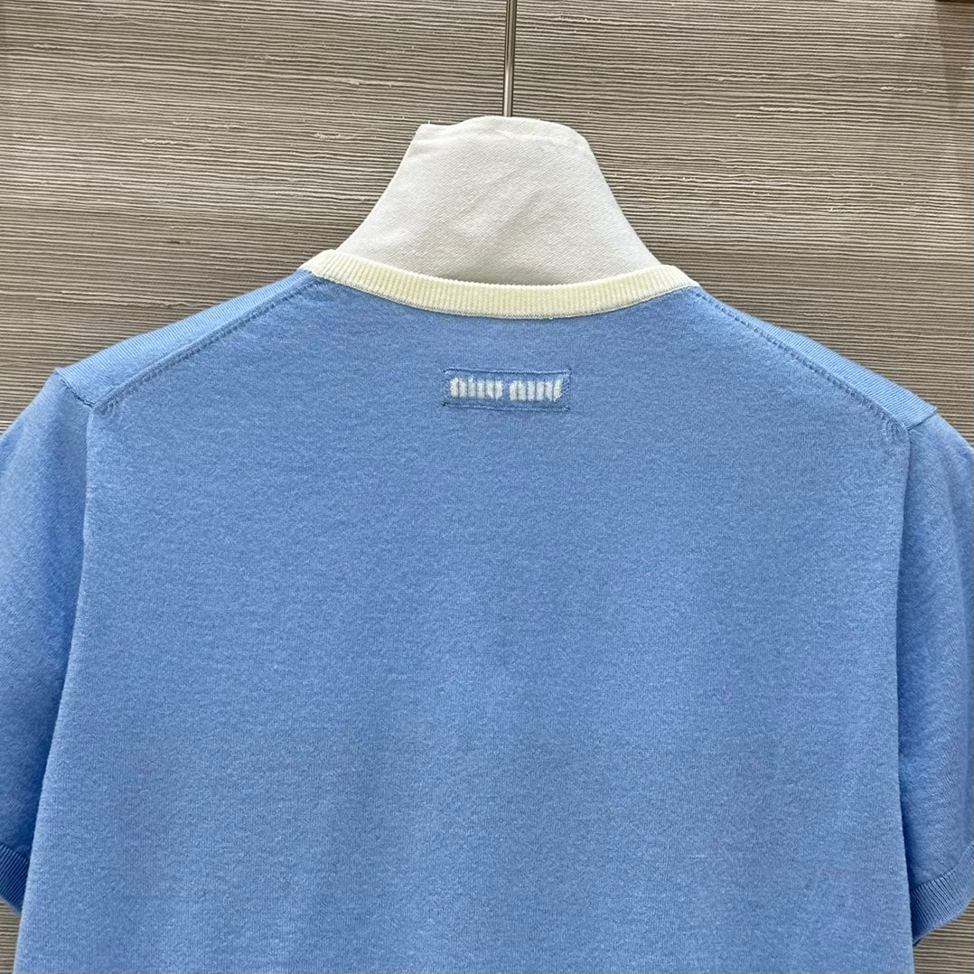 Miu Miu 25 Short-sleeve Top Blue Wool