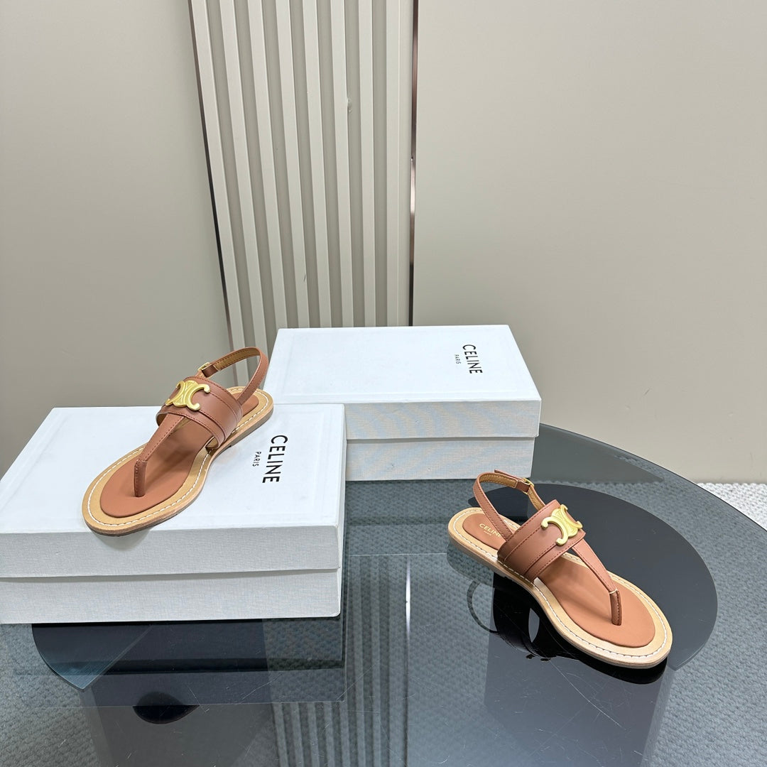 LYMPIA TRIOMPHE THONG IN CALFSKIN TAN