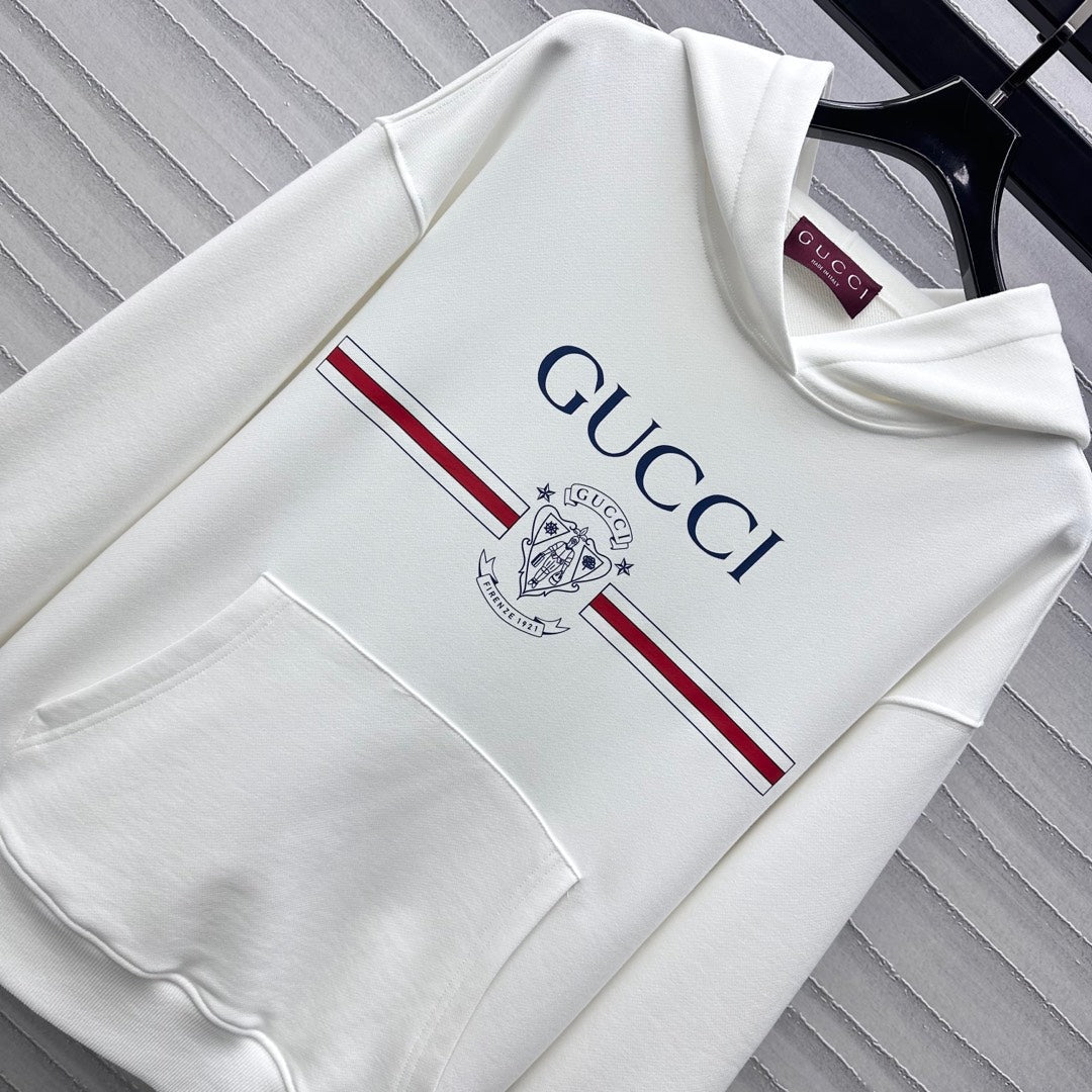 GG White Blue Printed Cotton Jersey Hooded Sweatshirt