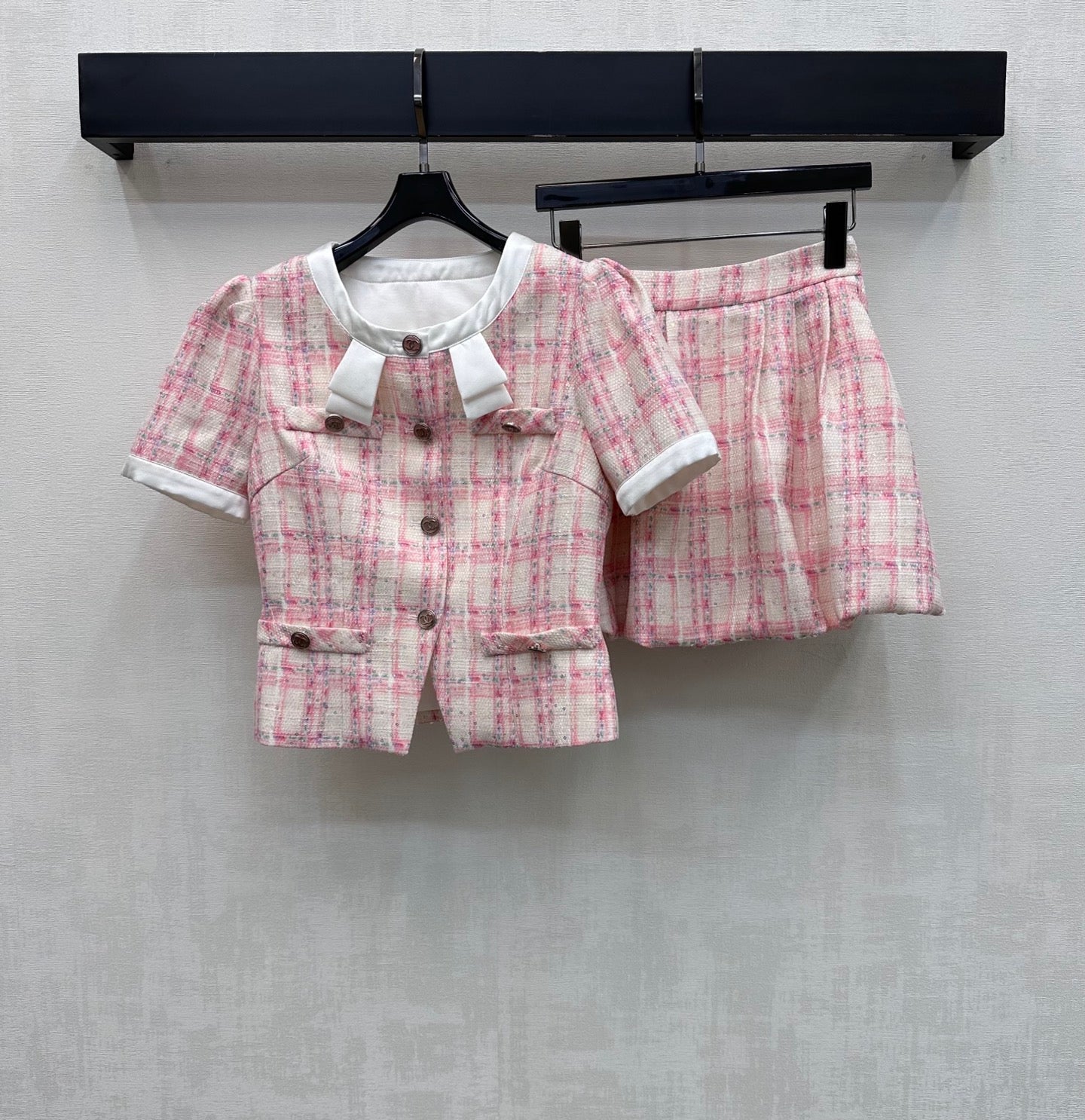 Chanel 2026 Plaid Set Pink White Polyester 314958