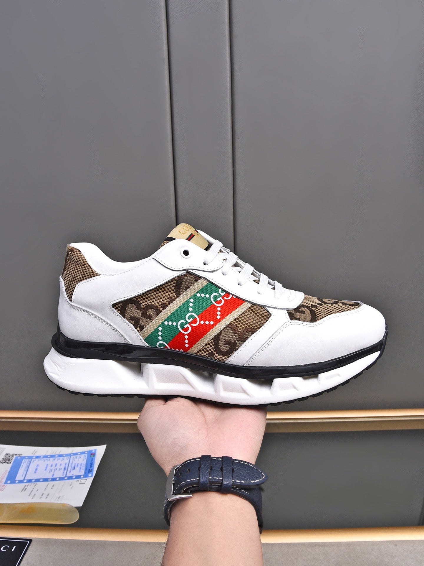 GG Men's Sneaker White Brown Calfskin 522005
