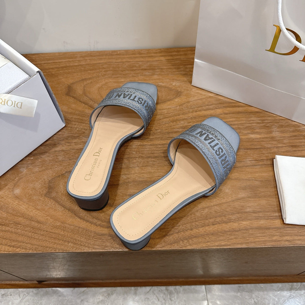 Dior 2026 Dway Heeled Slide Sandals 35mm Fabric Leather 911190