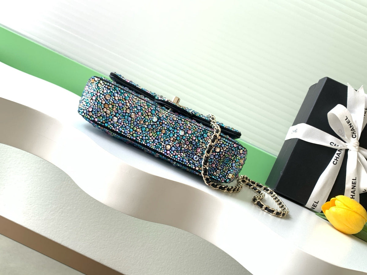 Chanel 2026 Flap Bag 21cm Blue mix Colors Sequin Leather 325283