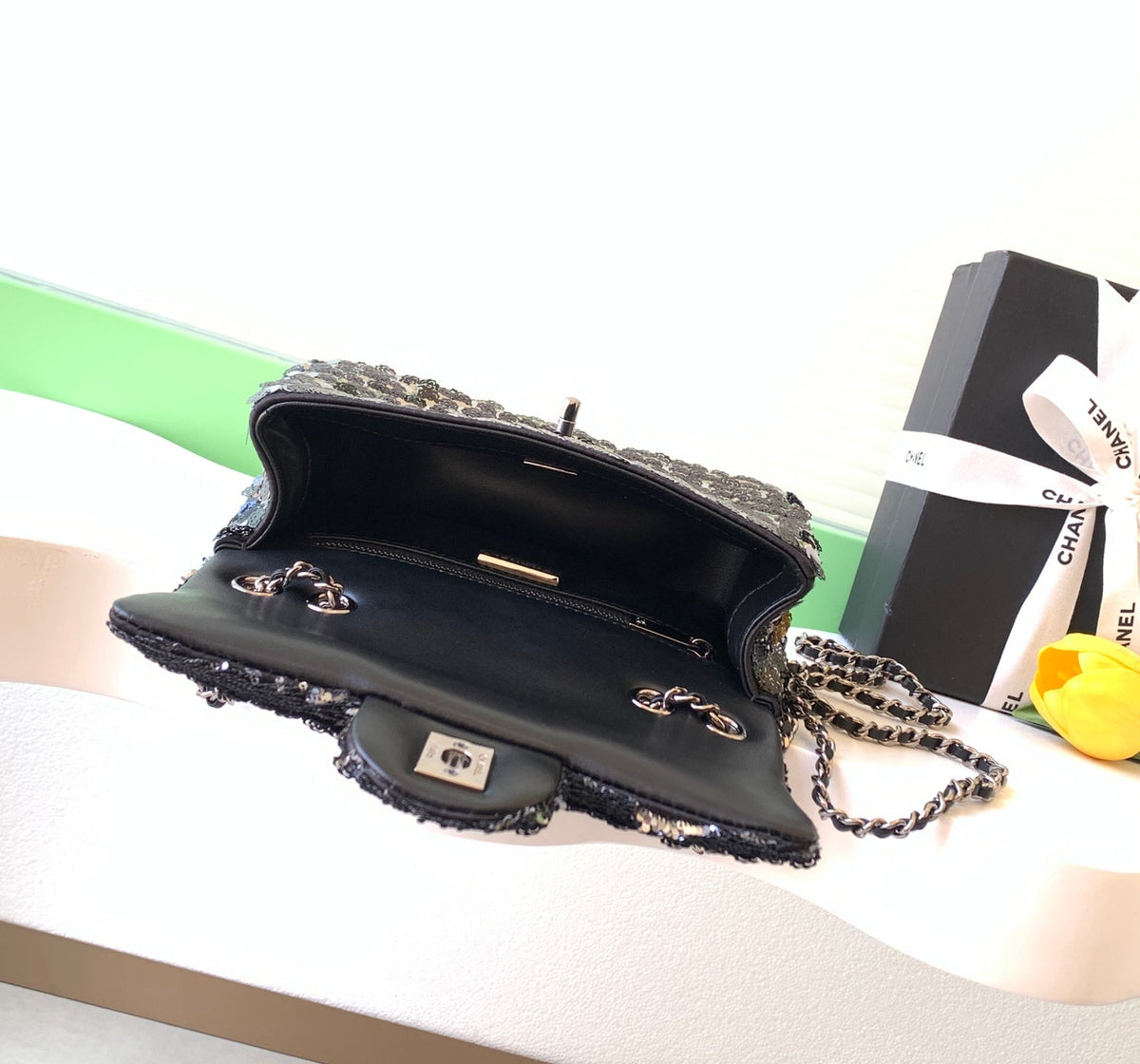 Chanel 2026 Bag 21cm Black Sequin 331214