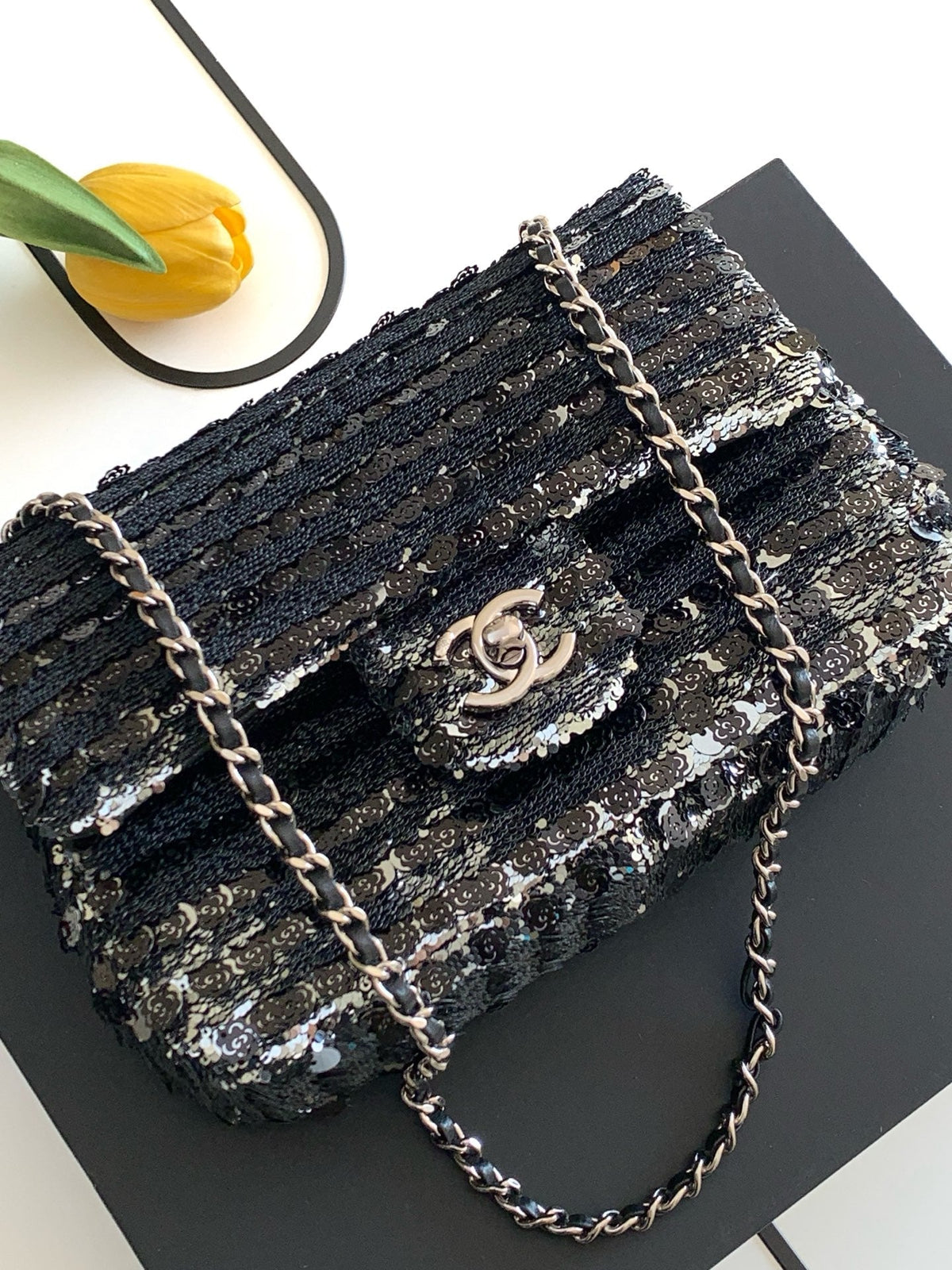 Chanel 2026 Bag 21cm Black Sequin 331214