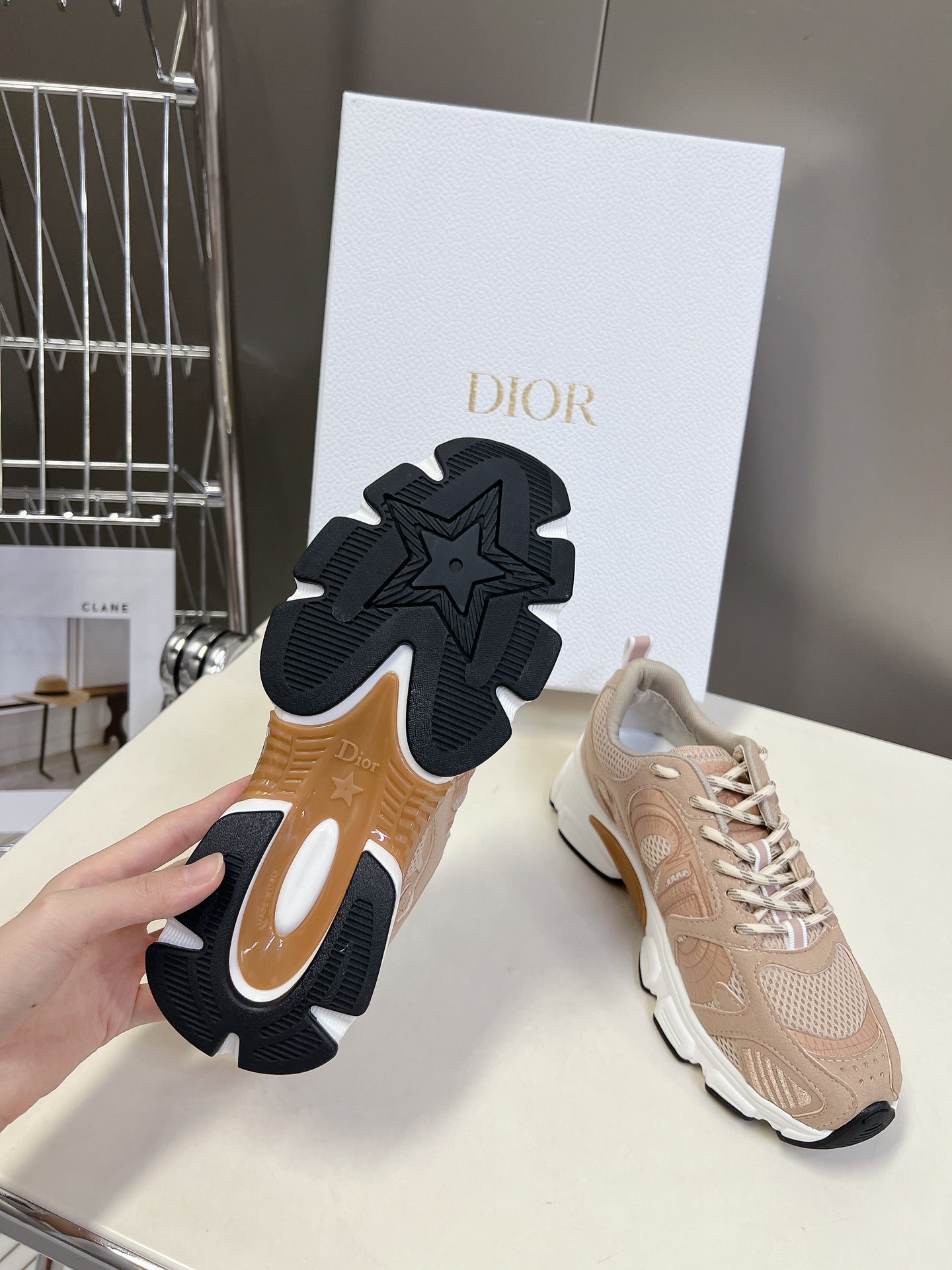 CD Chrono Sneaker In Nude Pink Mesh Fabric And Suede 989685