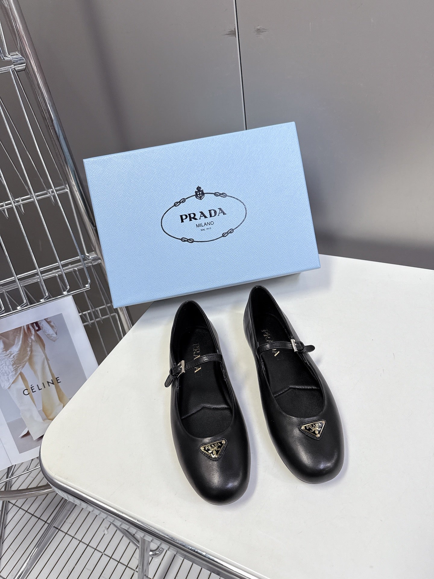 Prada Ballet Flat Black Patent Sheepskin