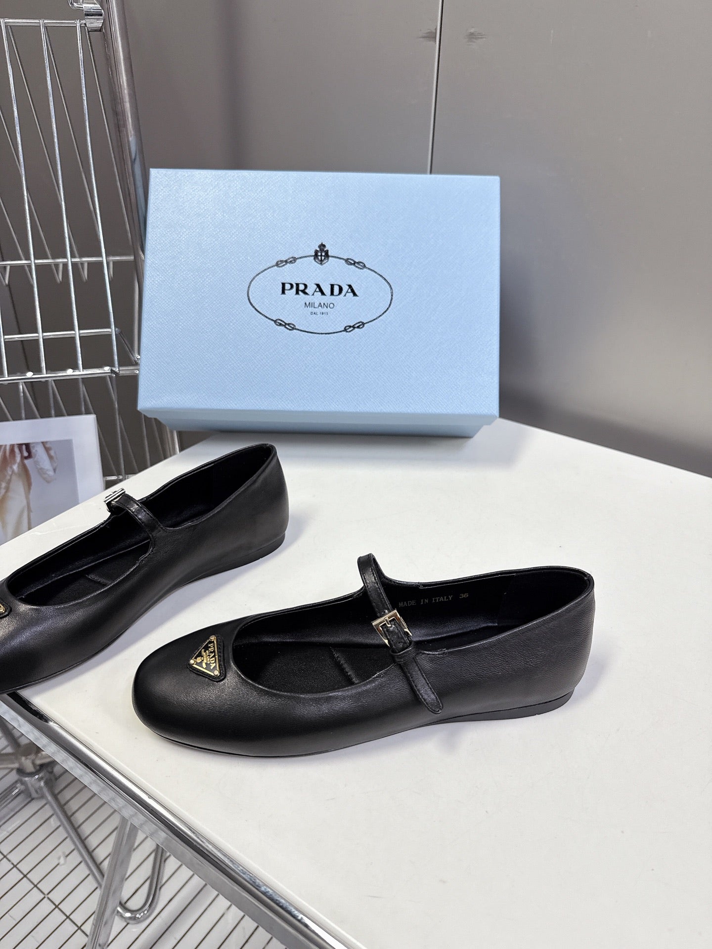 Prada Ballet Flat Black Patent Sheepskin