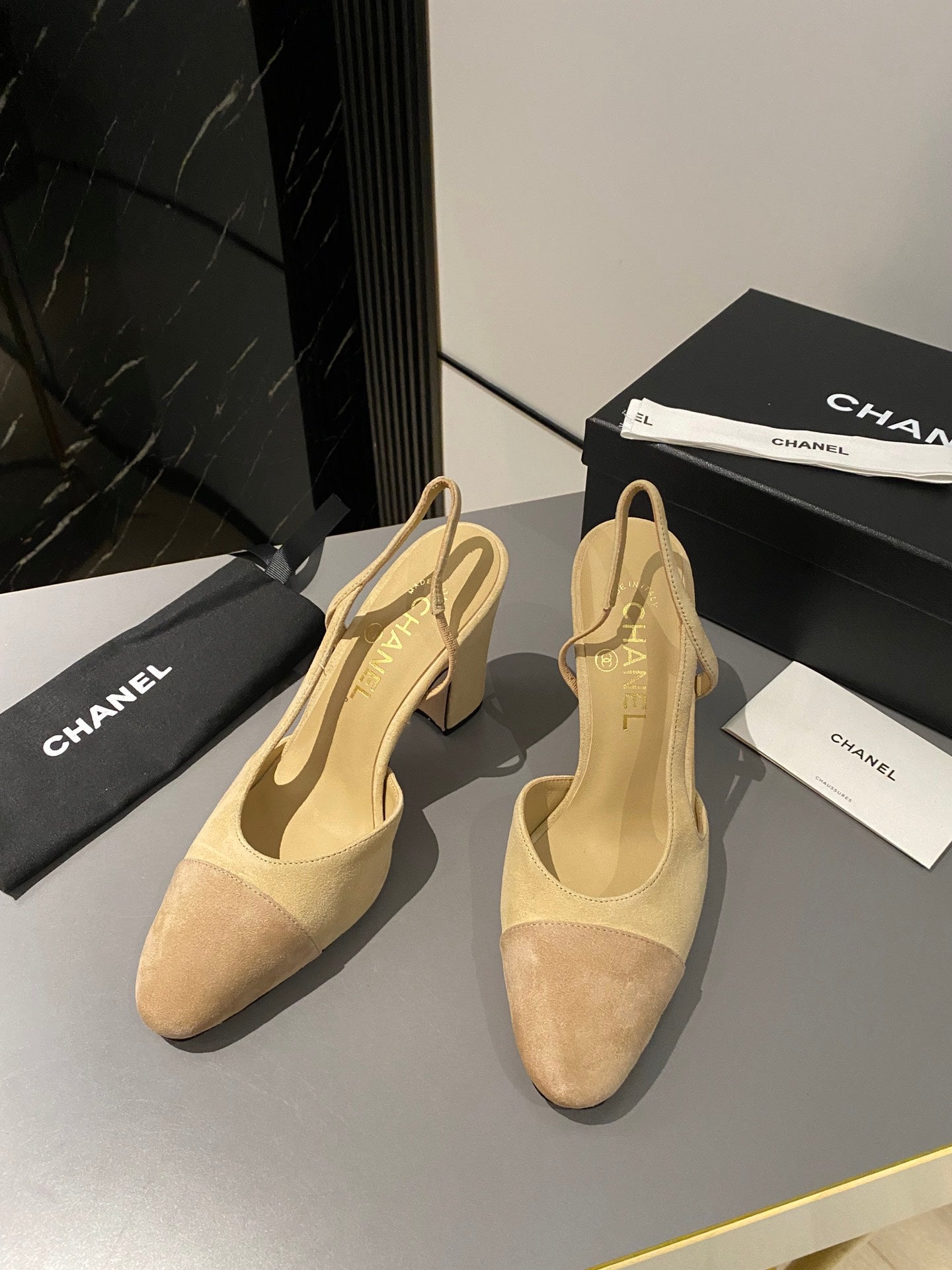 CC Slingback 95mm Beige Brown Suede