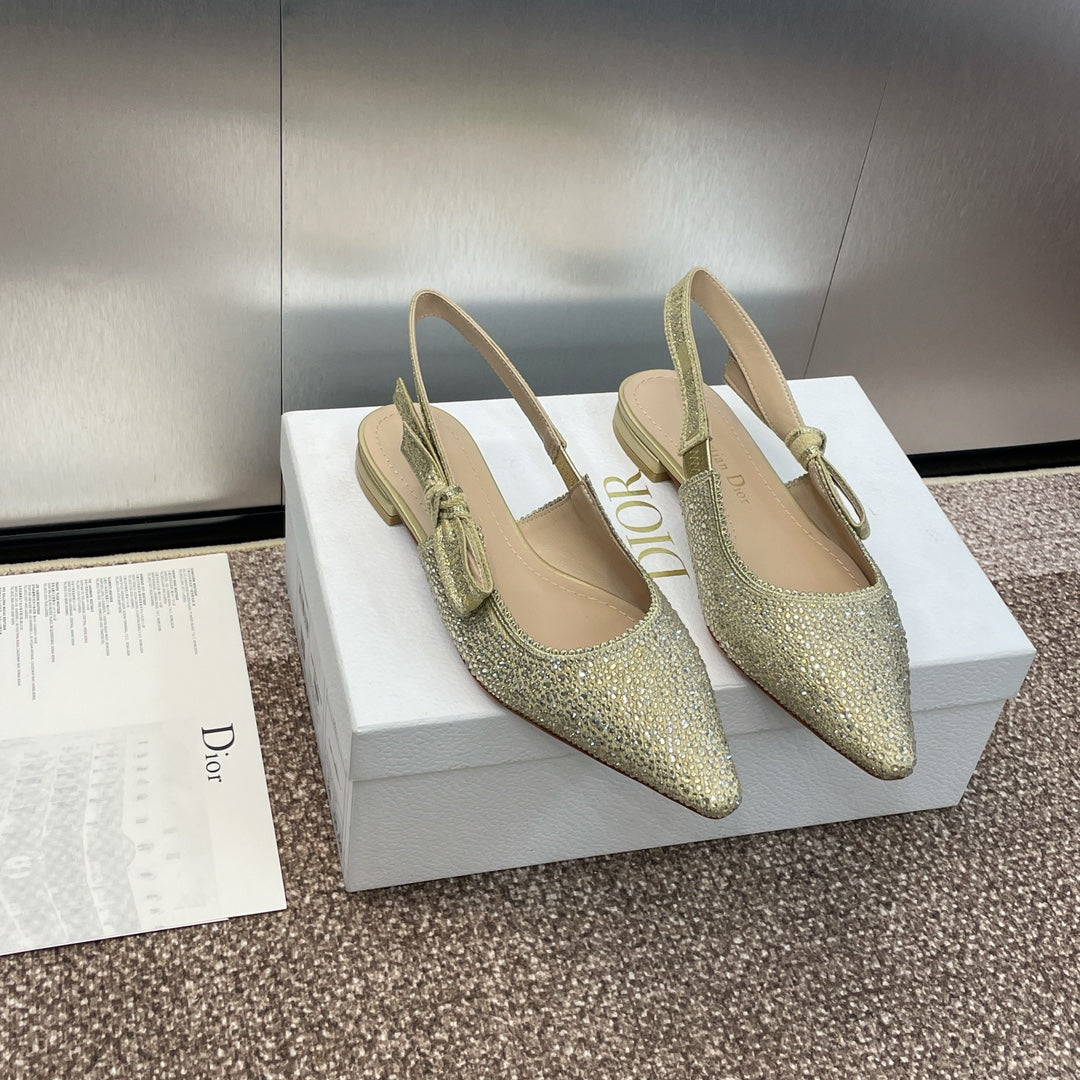 cd slingback flat gold green calfskin resin pearl
