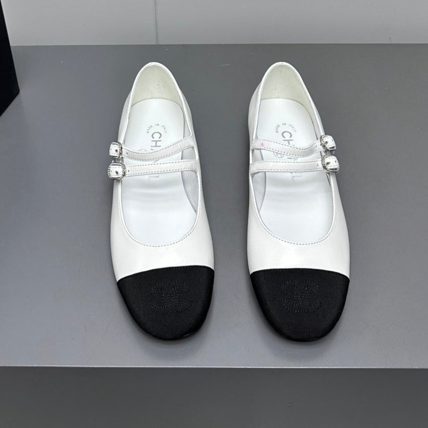 mary jane double strap whitecalfskin black grosgrain