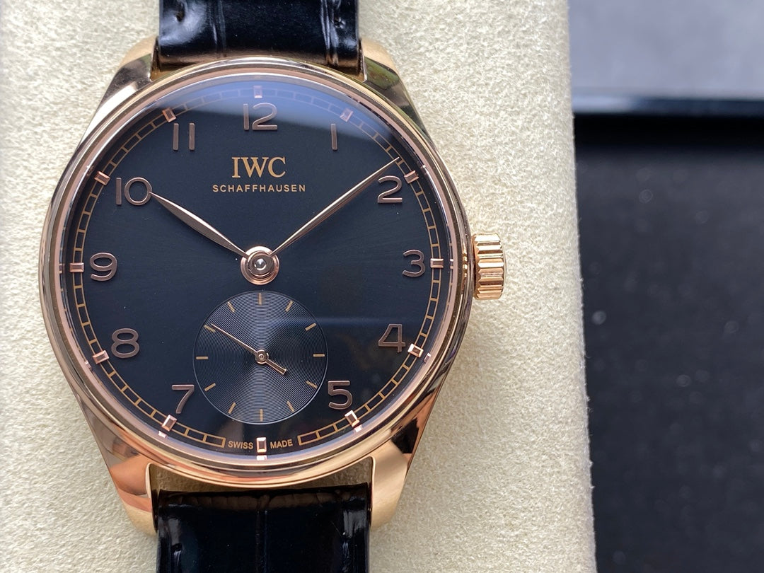 IWC Portuguese 40.4mm Black Dial Pink Gold Case Leather