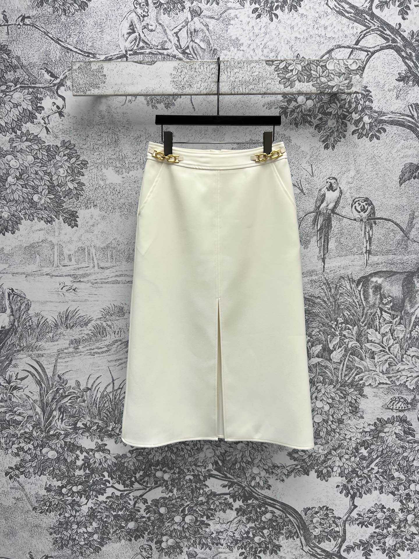 LV 25  Long Skirt Logo White Polyamide Wool