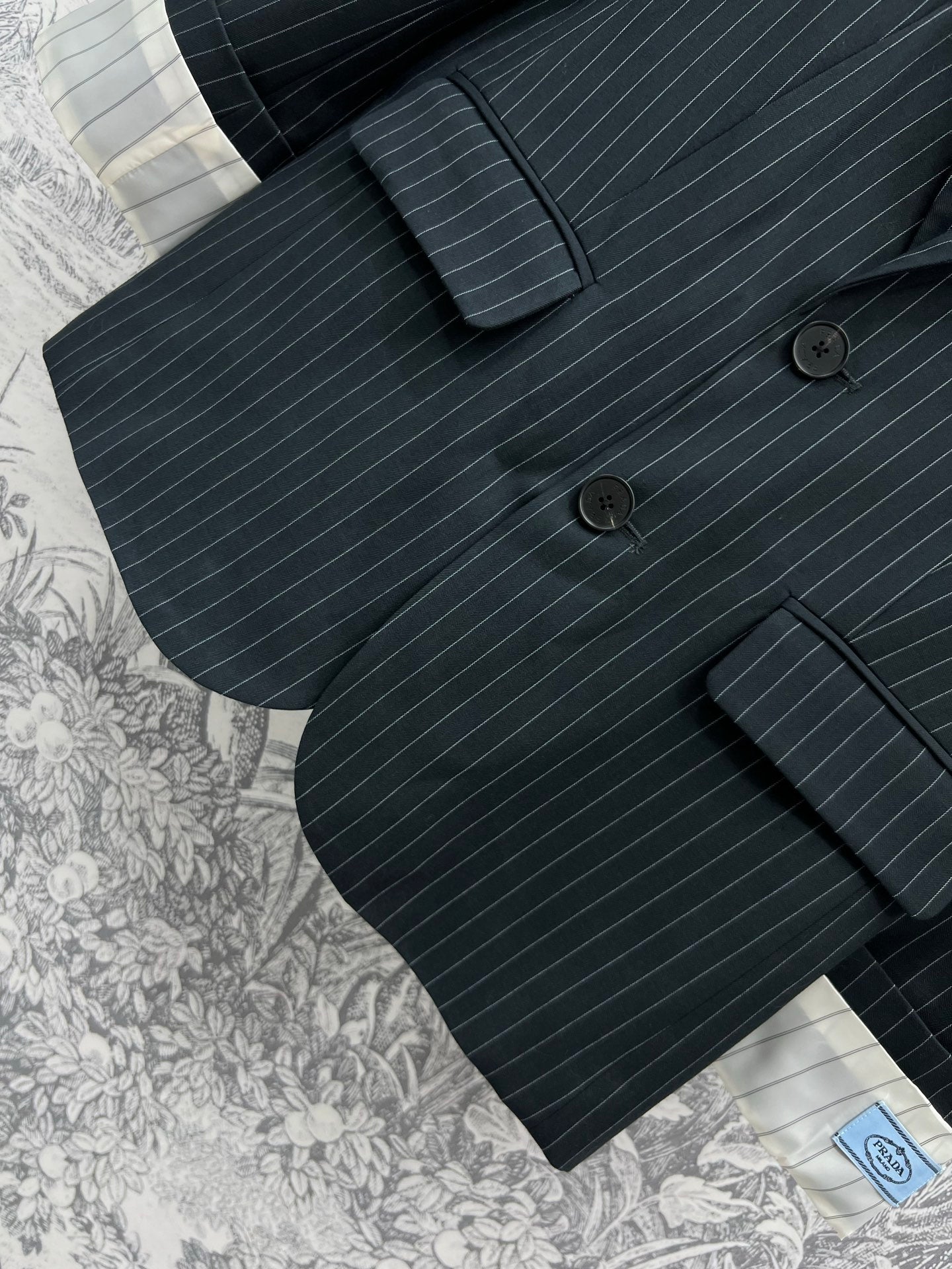Prada 25 Striped Suit Jacket Black cotton