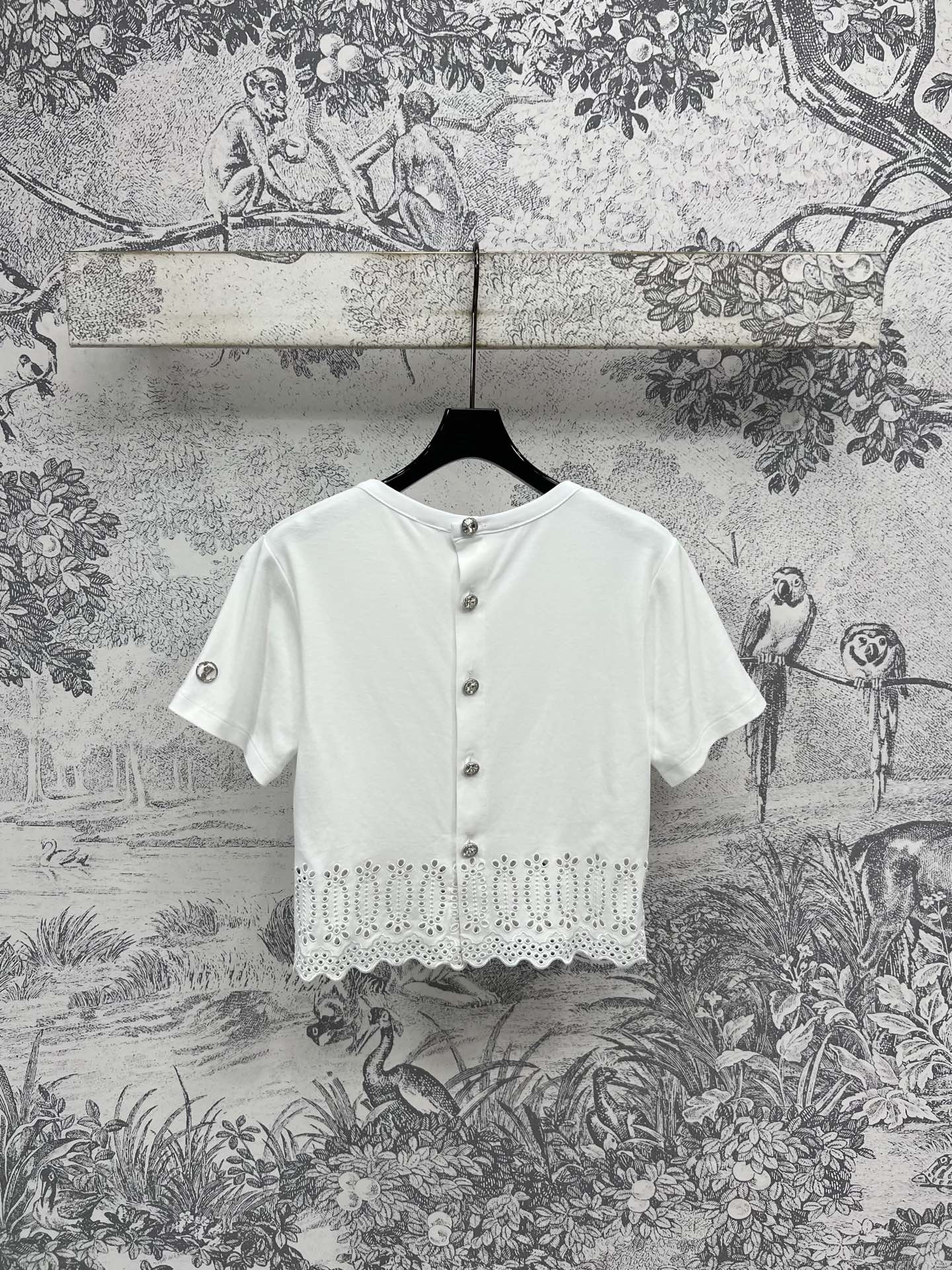 LV 25 Hollow Embroidery Design On The Hem T-Shirt White Cotton