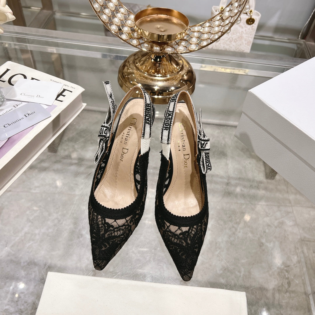 cd slingback pumps 95 transparent mesh embroidered black butterfly motif