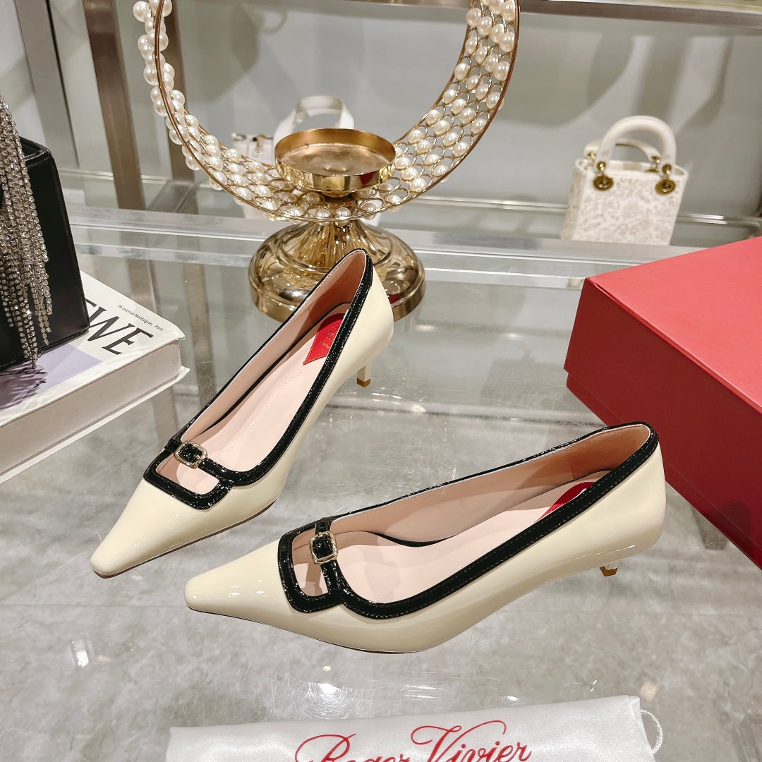 Viv Canard Pumps 55 Black White Patent Leather