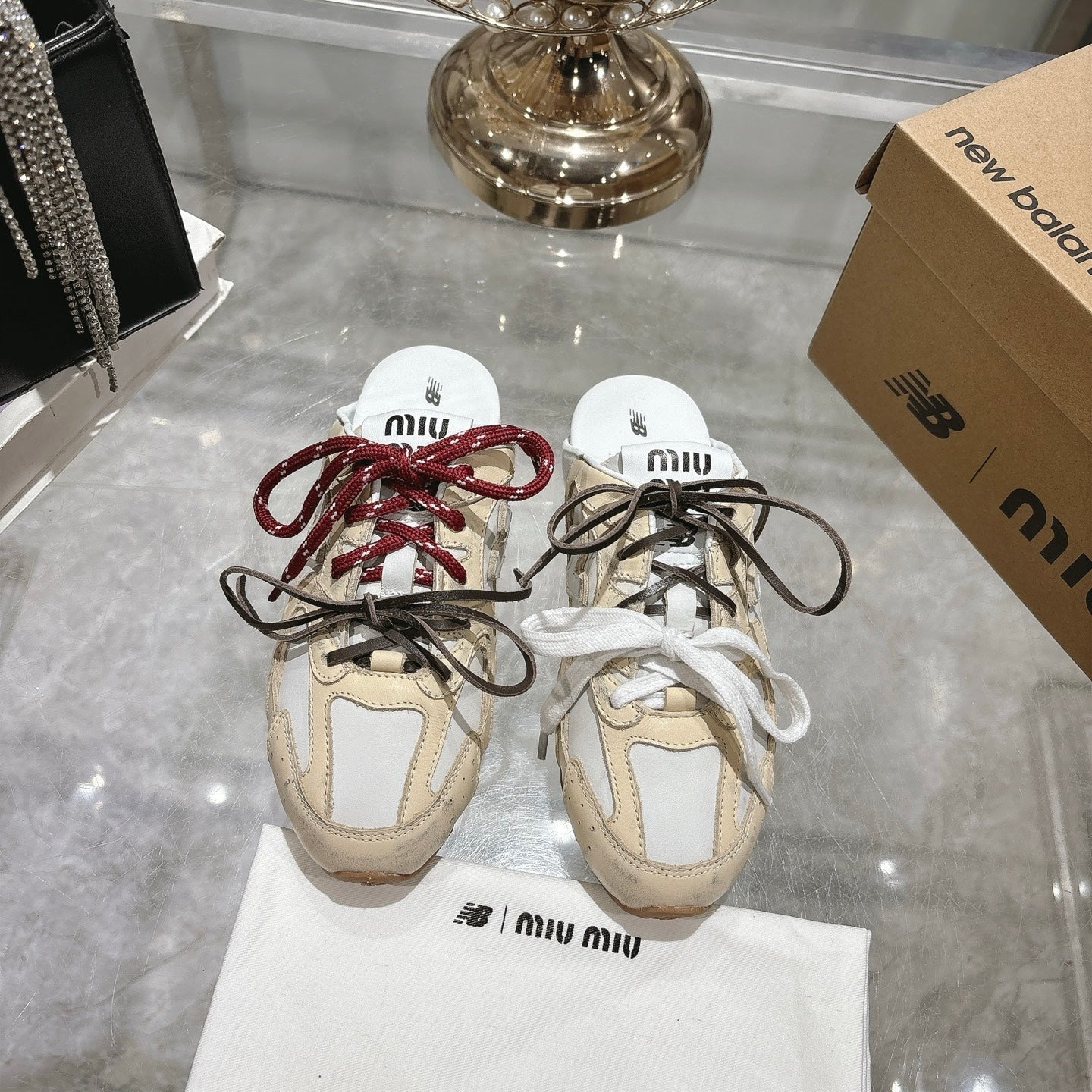 Miu x NB 530 SL Deco Mules Beige mix White Leather 235296