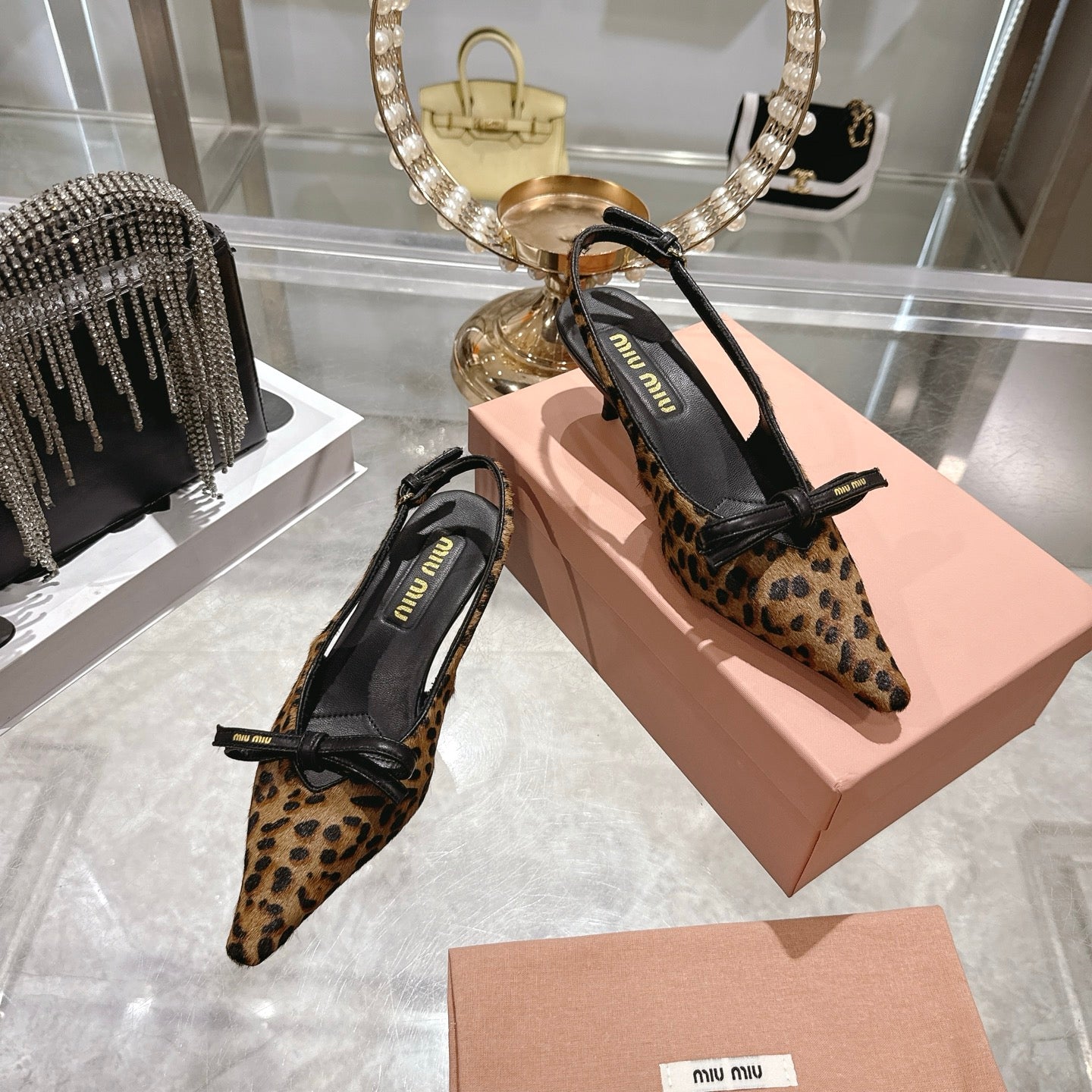 Miu 26 High Heel Slingback 45 Leopard Print Suede Leather 592093