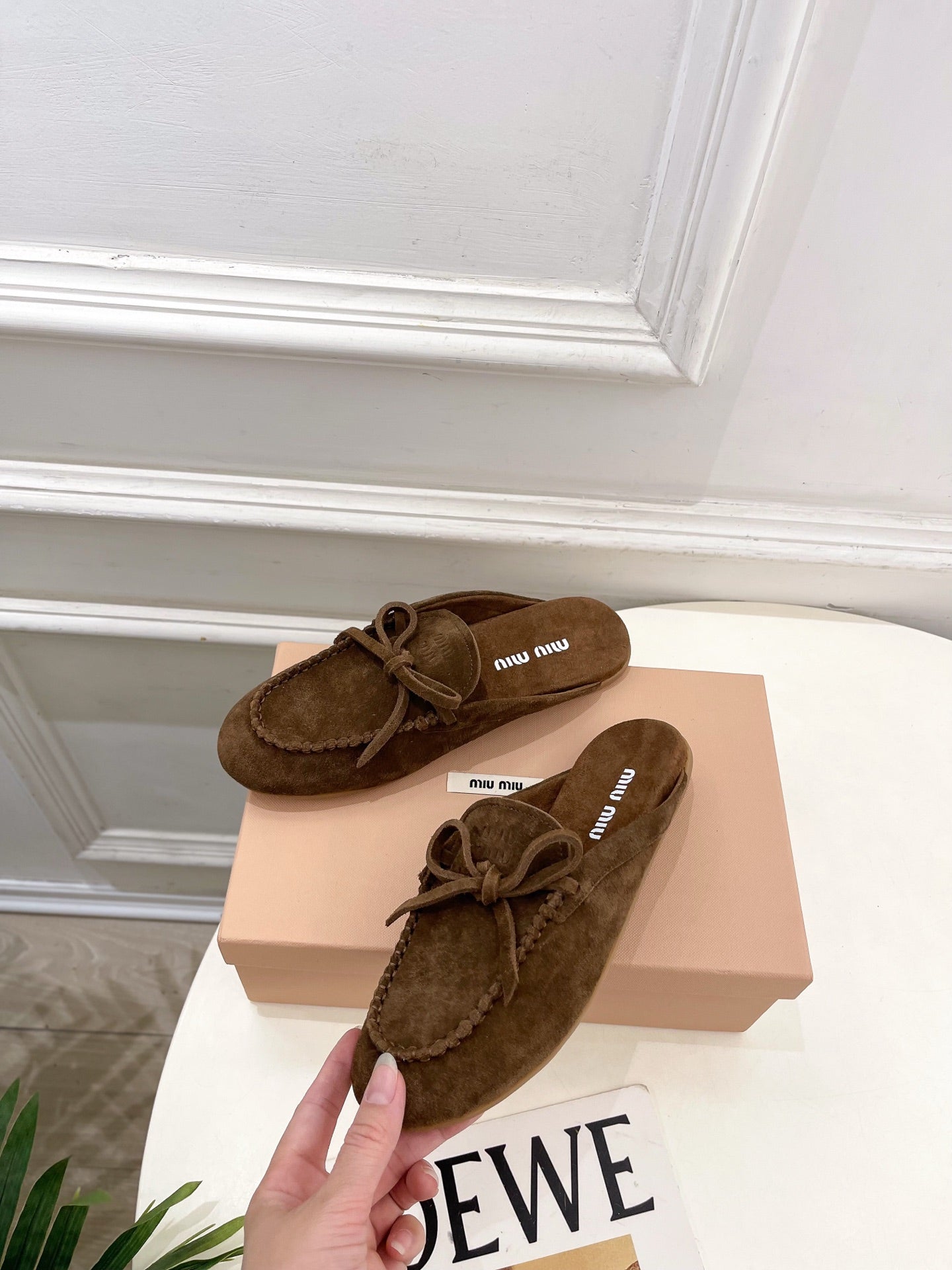 Miumiu 2026 Bow-tie Casual Loafers Brown Suede