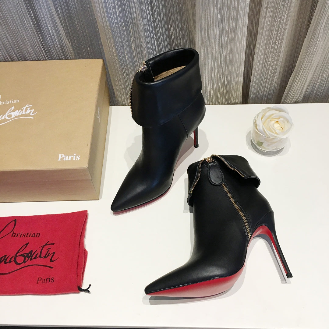 CL Women Zipper Ankle Boots 100mm Calfskin Black
