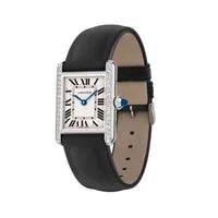 Cartier Tank Must Diamond Silver Case Black Leather