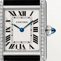 Cartier Tank Must Diamond Silver Case Black Leather